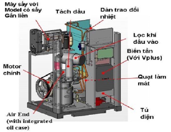 Cấu tạo của máy nén khí trục vít